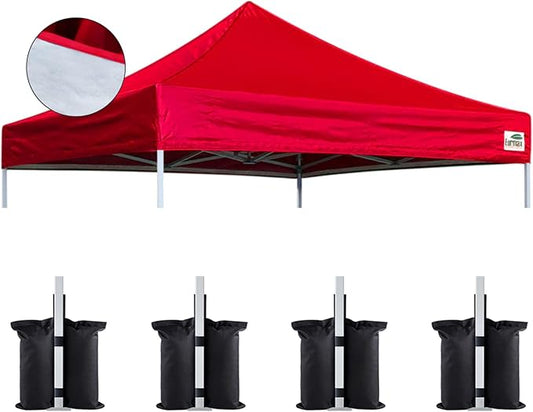 Eurmax USA New 10x10 Pop Up Canopy Replacement Canopy Tent Top Cover, Instant Canopy Top Cover ONLY, Choose 30 Colors,Bonus 4PC Pack Weight Bag (Silver Coating Top,Red)