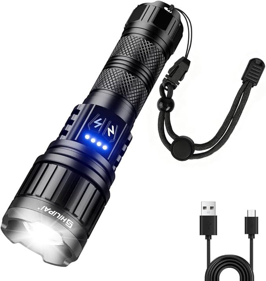 5000mAh Rechargeable High Lumens Flashlight with Warm/White Light - 11 Modes Zoomable Tactical, Waterproof for Camping, Emergency, Outdoor Travel