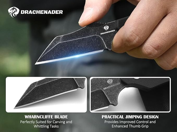 5.78" EDC Horizontal Carry Neck Knife with Sheath G10 Handle, Full Tang Small Fixed Blade Knife for Men