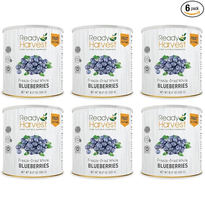 Ready Harvest Freeze-dried Blueberries | Blueberries Freeze-dried Fruit | Healthy Trail Mix | Camping food, School Emergency Food Supply 30 years | #10 Can 6 Cans
