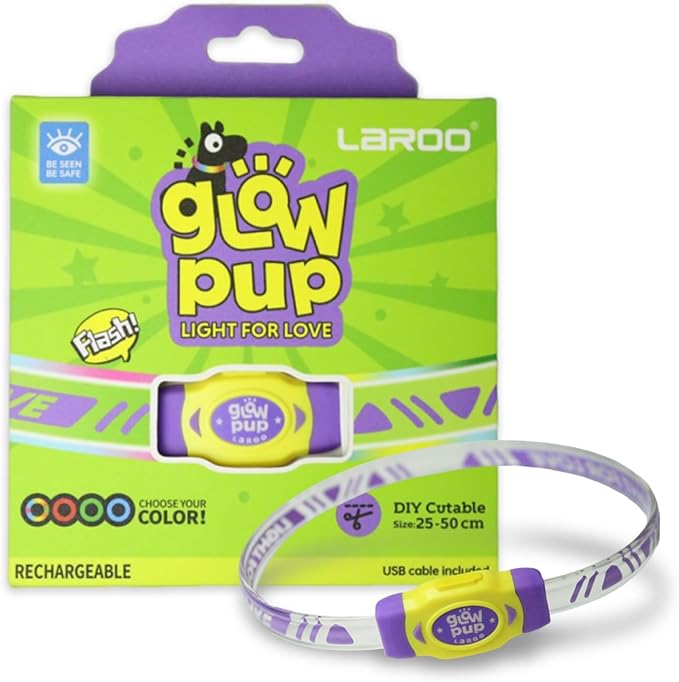 LaRoo LED Light Up Dog Collar, Multi-Color Glowing Safety Pet Collar, USB Rechargeable, Adjustable, Night Walk High Visibility Collar Safety Dog Light for Small Medium Dogs(Purple)