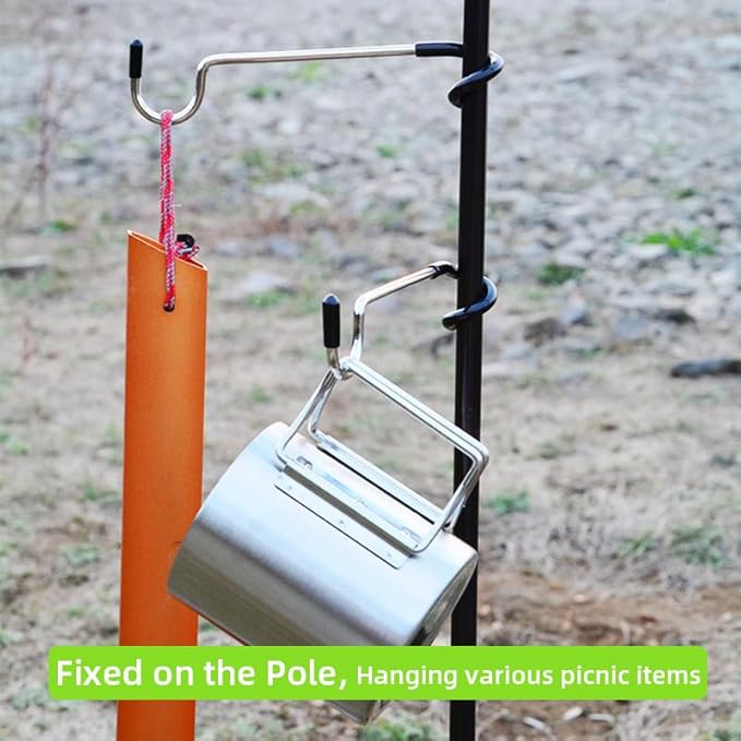 Outdoor Light Hook for Camping Tent lamp Hanger, Bird feeders, Garden Lights ; Sturdy and Non Slip Pole Hook for Yard lightings, 2 Big and 2 Small Camping Lantern Hooks