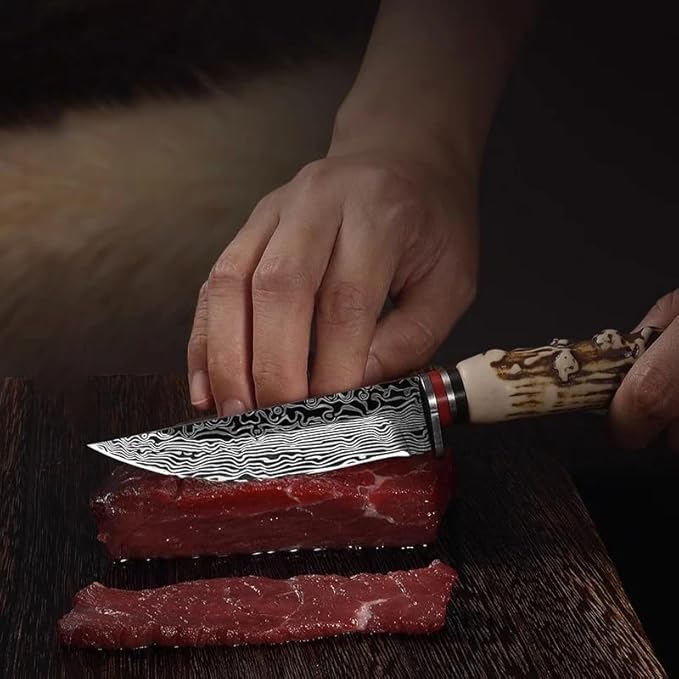 Plys Fixed Blade Knife, Hunting knife set, survival knife, fixed blade knife with sheath, Imitation Antler Handle, self defense weapons, Hand Forged Stainless Steel Camping barbecue Meat knife