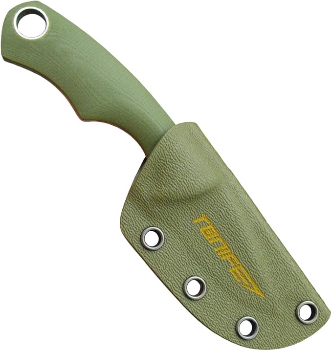 TONIFE Neck Knife Mini Outdoor Survival Fixed Blade Knife, EDC High Hardness Sharp Blade 1.7'' Portable Neck with Kydex Sheath and Ball Chain (army green)