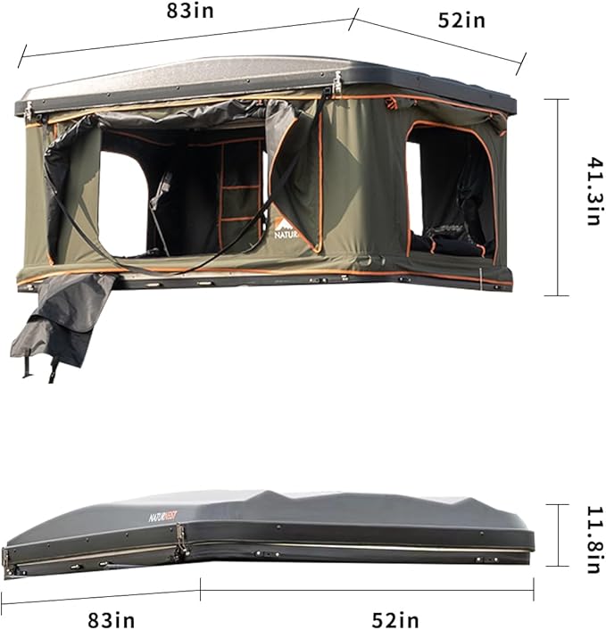 Naturnest Rooftop Tent Hard Shell, Naturnest Orion Roof Top Tent, Pop Up Tents for Camping,Boxy RTT Overlanding Tent for Van SUV Trunk, 2-3 Person