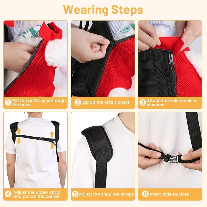 Inspack Dog Backpack Carrier/Cat Carrier, Adjustable Pet Front Carriers Travel Bag for Puppy Medium Dogs, Legs Out, Soft Ventilated Doggie Chest Carry Backpacks for Hiking/Camping, 7-11 lbs, Red