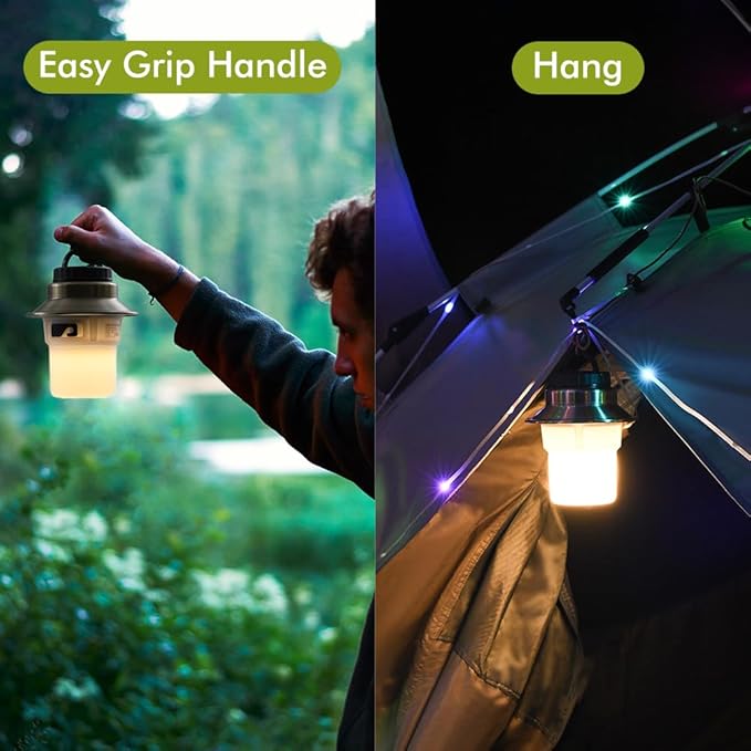 Rechargeable LED Camping Lights & Lantern, Waterproof Lamp with 5 Modes RGB String Lights, Adjustable Brightness Tent Light, Battery Powered Outdoor Lantern, Camping Essentials