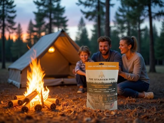 Quick to Light Fire Starter Pods for Fireplaces, Camping,Grill | 15+ Minutes Burntime, Fire Starters Made in USA (Pack of 50)