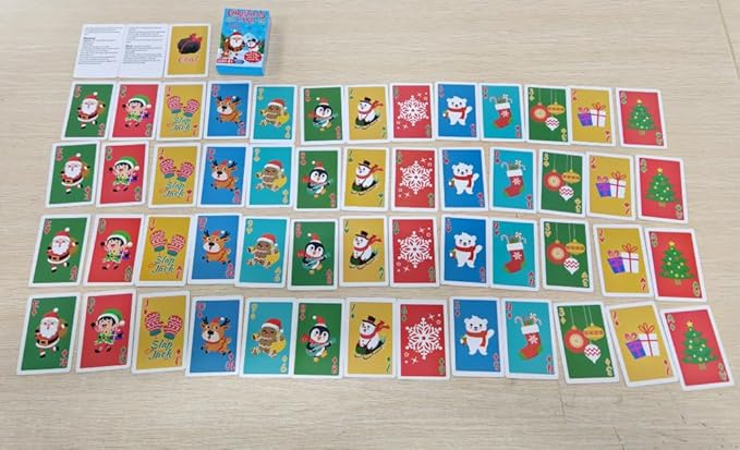 Christmas Card Games Fun Gifts Toys Stocking Stuffers Playing Cards with Santa Snowman Reindeer Snowflake for Family Board Game Night Party Favors Classroom Activity Supplies