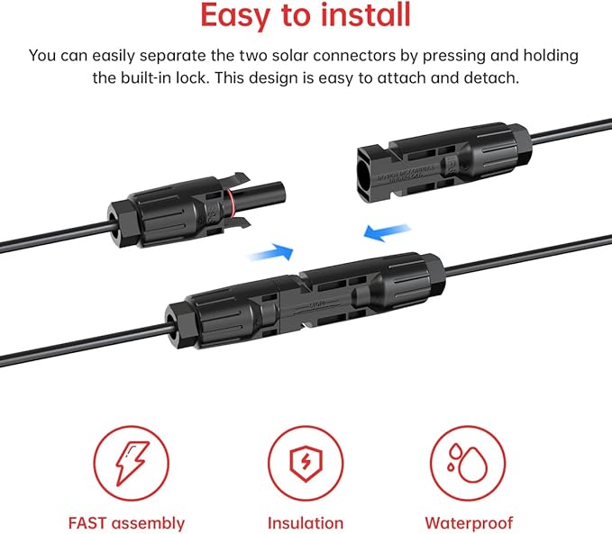 12AWG 6FT XT60 Solar Cable 2 6 10 25 35 50 75 100FT XT60 Extension Cable Solar Panel Connector to XT60 Connector for Portable Power Station (6FT)