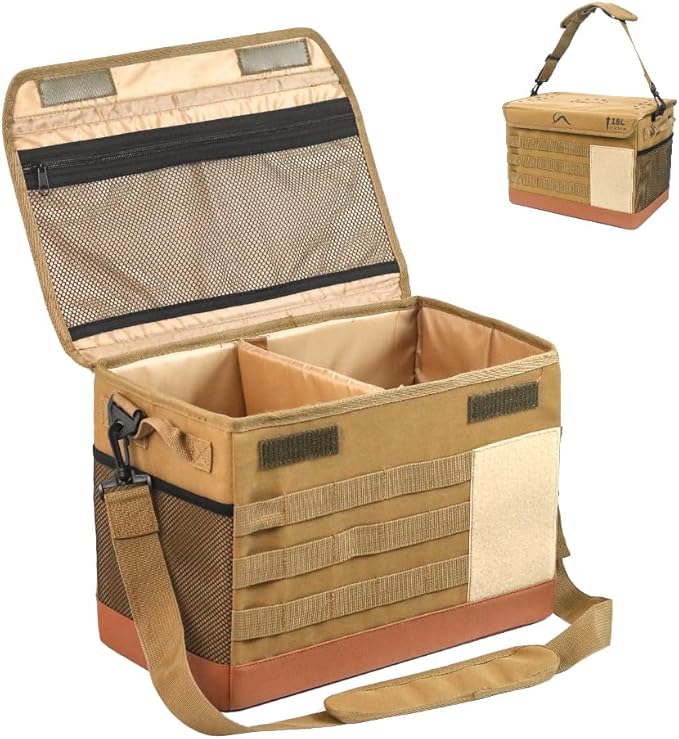 18L Camping Storage Bag, Multifunctional Waterproof Picnic Basket, Tent Stakes Organizer,with Adjustable Shoulder Strap for Hiking Cookware, Travel, Car