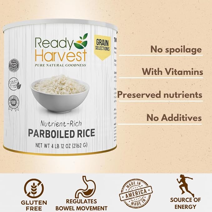 Ready Harvest Emergency Food - Parboiled White Rice | Survival Food | Pantry Staples | #10 Can | 25-Year Shelf Life | 4 lbs | Cans Filled to the Top