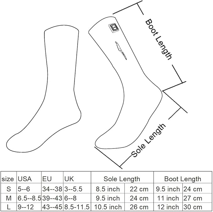 Rechargeable Battery Heated Socks Thermal Foot Warmer for Winter Electric Heated Hosiery for Men and Women