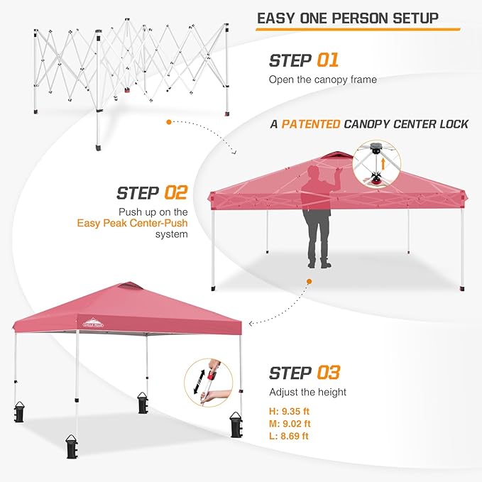 EAGLE PEAK Pop Up Canopy Tent with Wheeled Carry Bag, 8 Stakes, 4 Ropes, 4 Weight Bags, Easy Set Up Tent Canopy, 10x10 ft, 100sqft of Shade, Peach Pink