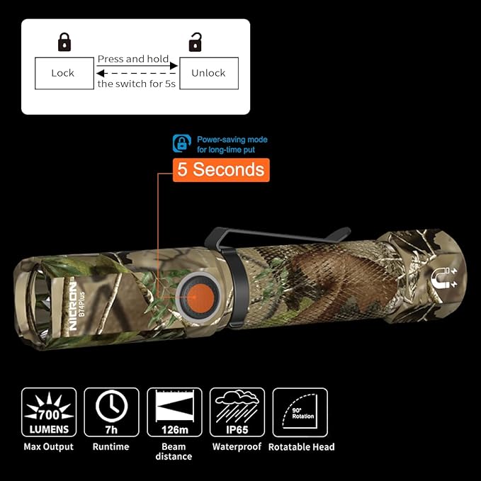 NICRON B74plus White/Red Light Flashlights Rechargeable,High Lumens 90 Degree Magnetic for Handfree,IP65 Waterproof 700 Lumens Compatiable with AA Battery for Hunting Outdoor Work Emergency.