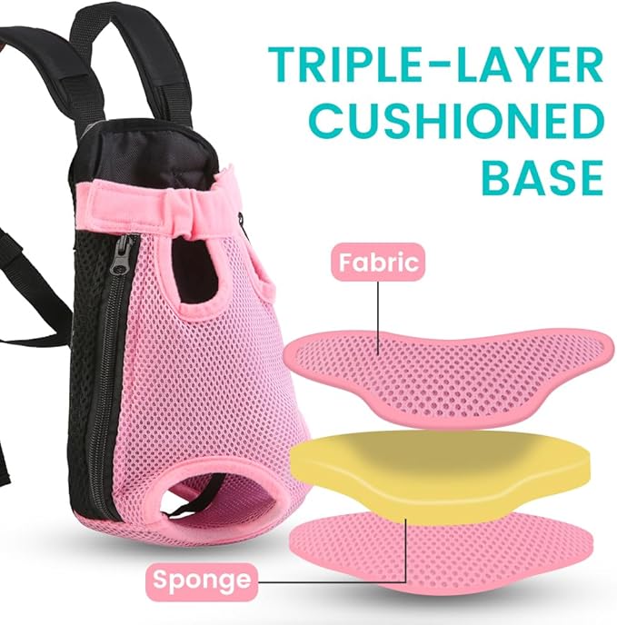 Dog Backpack Carrier, Thick Straps & Cushion, Pet Sling Front Backpacks for Small Medium Dogs 2.5-4 Lbs, Legs Out, Adjustable Wearable Puppy Chest Travel Bag, Easy-Fit for Hiking/Walking/Camping