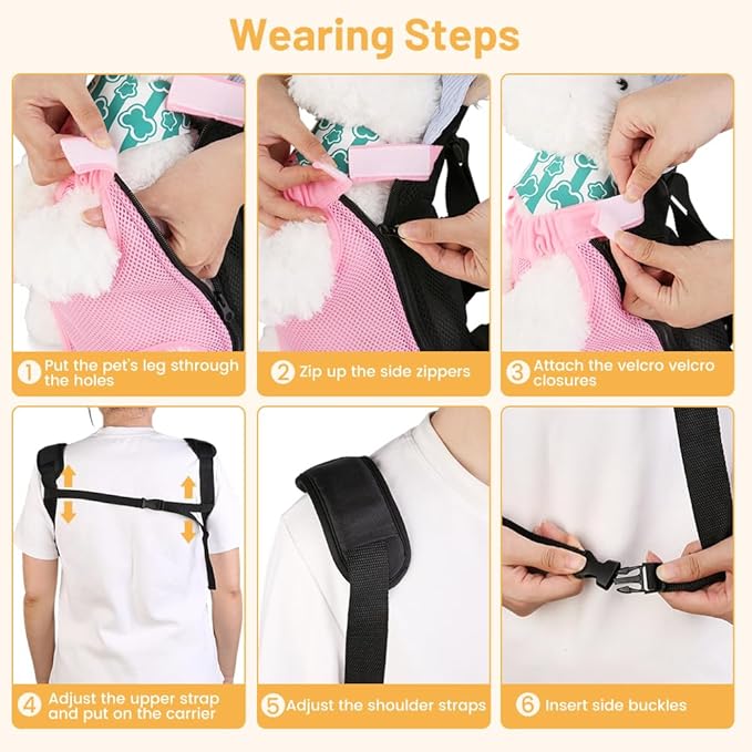 Inspack Dog Backpack Carrier/Cat Carrier, Adjustable Pet Front Carriers Travel Bag for Puppy Medium Dogs, Legs Out, Soft Ventilated Doggie Chest Carry Backpacks for Hiking/Camping, 7-11 lbs, Pink