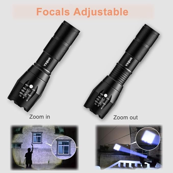 USB Rechargeable Flashlights, 8381 High Lumens Lights, 3 Modes, Zoomable & Waterproof Super Bright Flash Light for Camping, Hiking, Emergency Hurricane(5.1 in)
