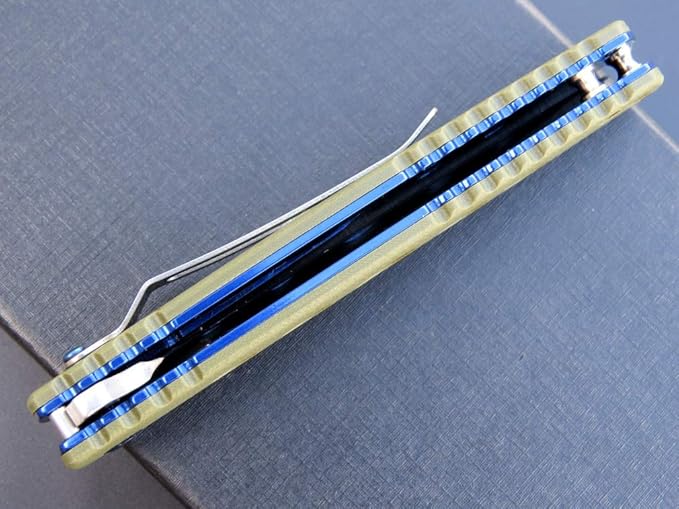 Eafengrow EF27 Folding knife, D2 Steel Blade Everyday Carry, Flipper Open, Liner Lock, G10 Handle Pocket Knifes with Clip for Camping Hiking(Green)