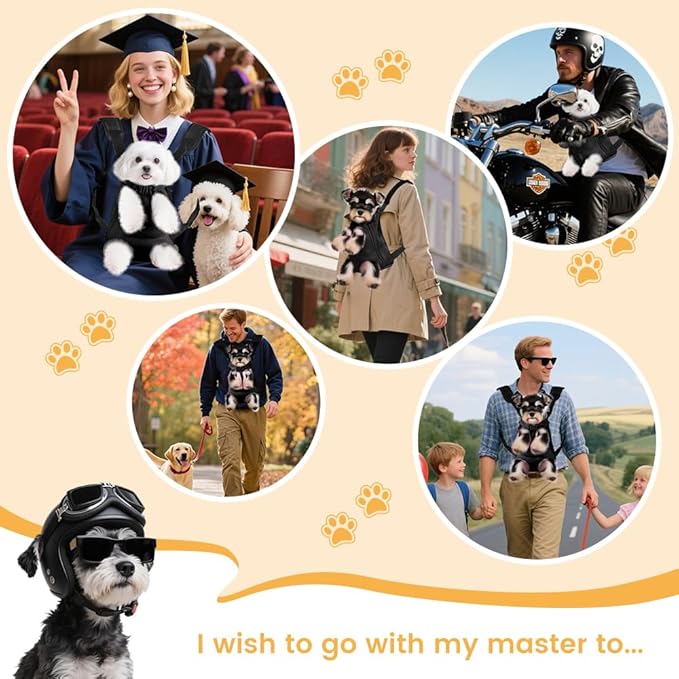 Inspack Dog Backpack Carrier/Cat Carrier, Adjustable Pet Front Carriers Travel Bag for Puppy Medium Dogs, Legs Out, Soft Ventilated Dog Chest Carry Backpacks for Hiking/Camping, 4-7 lbs, Black