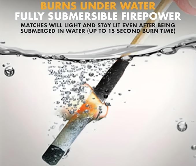 Survival Waterproof Matches Kit – 20/40/60 Fire Matches + Extra Striker in Metal Tin, Waxed Tinder Cords – Stormproof Windproof Fire Starter for Camping & Emergency (1 Tin + Thick Rope)
