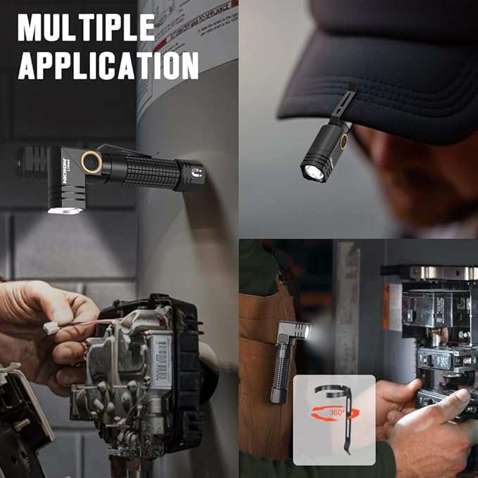 NICRON EDC Flashlights Rechargeable, 90 Degree Flashlight with Magnet 400 High Lumens L74 Mini Flashlight Compatiable with AAA Battery Pocket Penlight for Night Working, Camping, Outdoor, Emergency