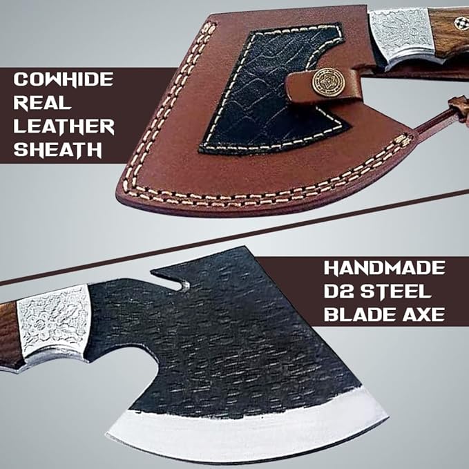 Dessi D2 Steel Blade Axe Hatchet Gut Hook Tomahawk Hunting Knife Camping Hiking Damascus SM73