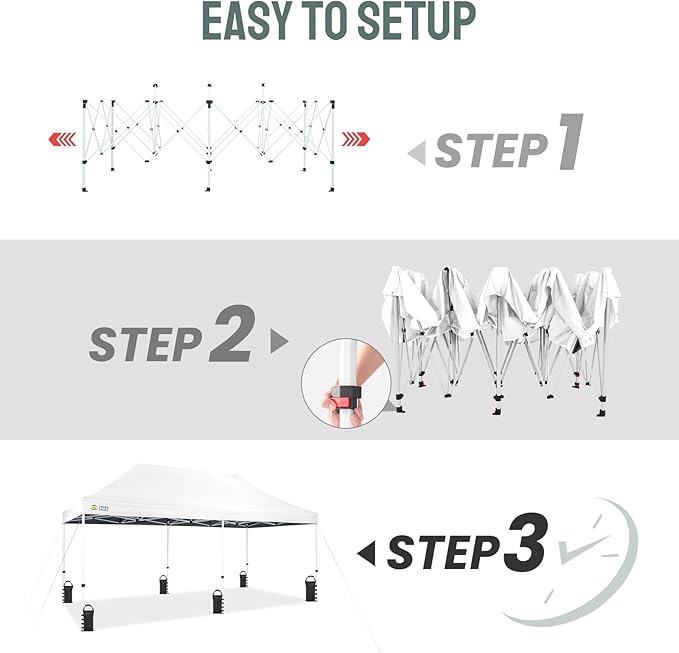 CROWN SHADES 10x20 Pop Up Canopy Tent - Commercial Canopy Tent with 400D Strength Oxford Fabric, Hexagonal Leg, 4 Upgraded Weights - Great for Trade Shows, Events, Parties & Commercial Use, White