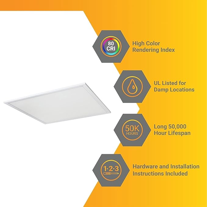 Diodesy- 1x1Ft LED Flat Panel Light 5 CCT 3000K/3500K/4000K/4500K/5000K Selectable 10W 920 Lumens Dimmable 12-Inch Square Slim Ceiling Mount Downlight for Office Kitchen Home UL Listed Pack of 2