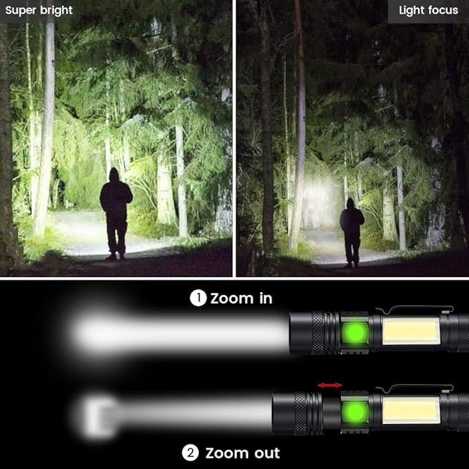 Rechargeable Flashlight, Magnetic LED Flashlight ?�Battery Not Included?‘with COB Work Light, Pocket Tactical Flashlights with 6 Modes,1000 Lumens Super Bright,Waterproof,Zoomable,for Camping,Emergency