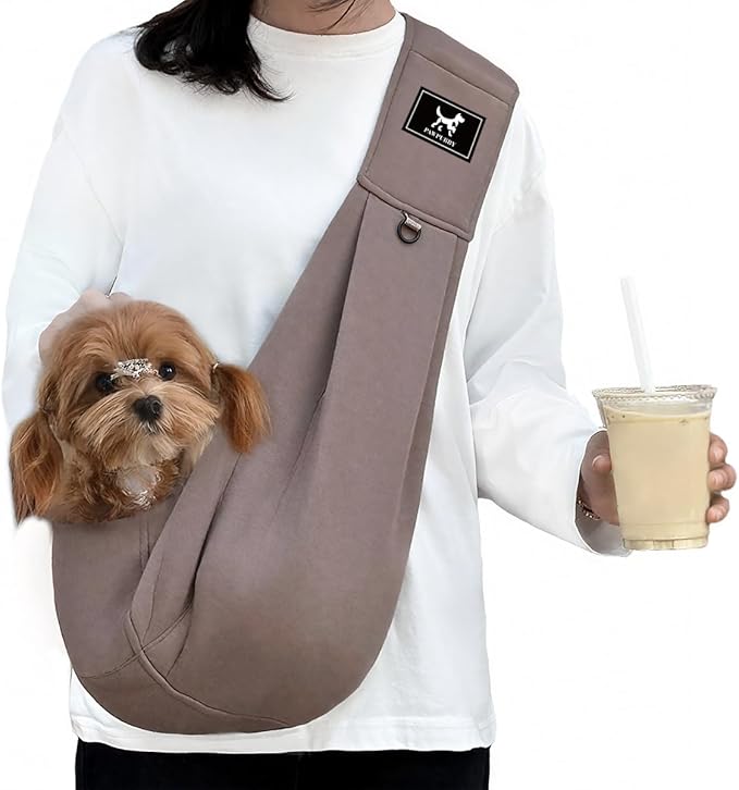 Dog & Cat Carrier Sling, Adjustable Soft Padded Shoulder Puppy Carrier, Hands-Free Dog Carrier Bag with Double Safety Buckles Premium Material for Outdoor Travel (Caramel, M)