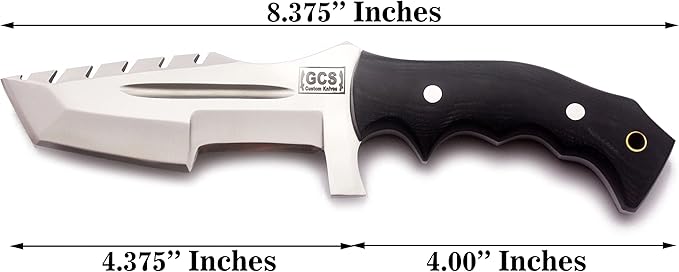 GCS Handmade D2 steel Hunting Knife G10 Handle Fixed Blade Knife Right Hand Scout Carry Buffalo leather Sheath and Sharpening Stone for Hunting Camping Survival and EDC