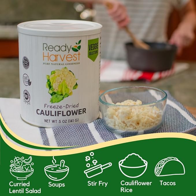 Ready Harvest Freeze Dried Food - Cauliflower | Emergency Food | Camping & Storage | #10 Can | 25-Year Shelf Life | Cans Filled to the Top