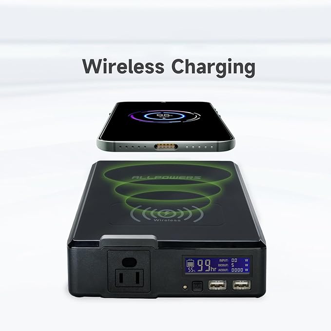 ALLPOWERS 200W Portable Power Station (Peak 240W), 154Wh Outdoor Solar Generator with Wireless Charging, 5 Outputs, 1.5 Hour Fast Charging, for Camping, Emergency, RVs, Home