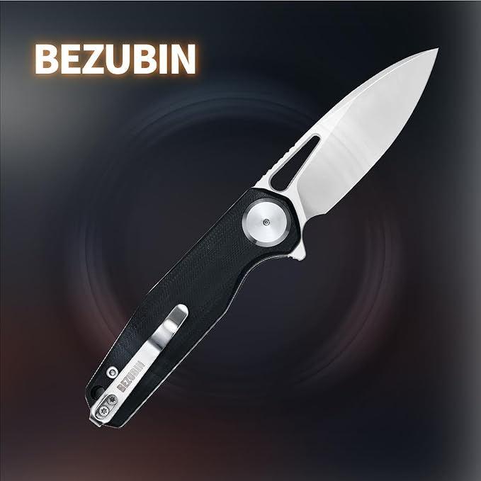 Pocket Folding Knife,3.15" D2 Steel Blade,Black G10 Handle,Push Button Lever Lock,Pocket Knife with Pocket Clip for Outdoor,Survival,EDC