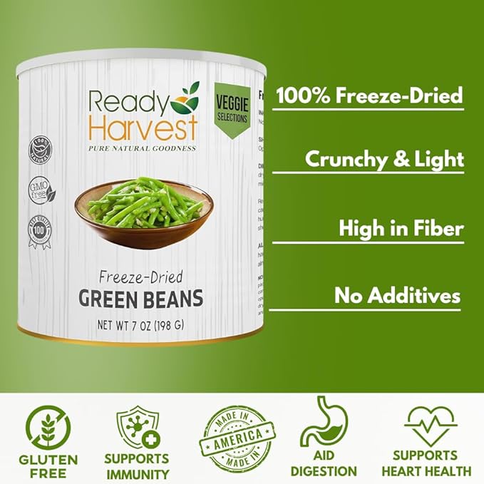 Ready Harvest Freeze Dried Food - Green Beans | Emergency Food | Camping Vegetables | #10 Can | 25-Year Shelf Life | Cans Filled to the Top