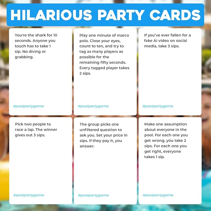 Pool Party Drinking Card Game | Hilarious Pool Drinking Game with 80 Cards | Perfect for Pool Days, Vacation, Game Night, 21st Birthday, or Bachelorette | New Drinking Game for Pool