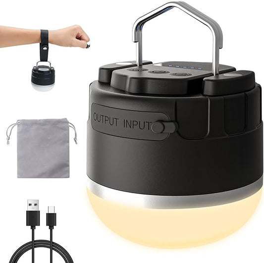 LED Camping Lantern Rechargeable - Portable Camping Light IP65 Ultra Waterproof Dustproof, Tent Light with 4 Lighting Modes Power Bank, Tent Lights for Camping Hiking Emergency Outage Black