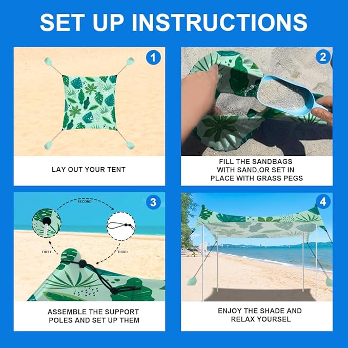 YUKIHOME Beach Tent Sun Shade Canopy Tent, UPF 50+ Camping Beach Sun Shelter 7 x 7ft 2 Pole, Lightweight, Easy Set Up and Carry