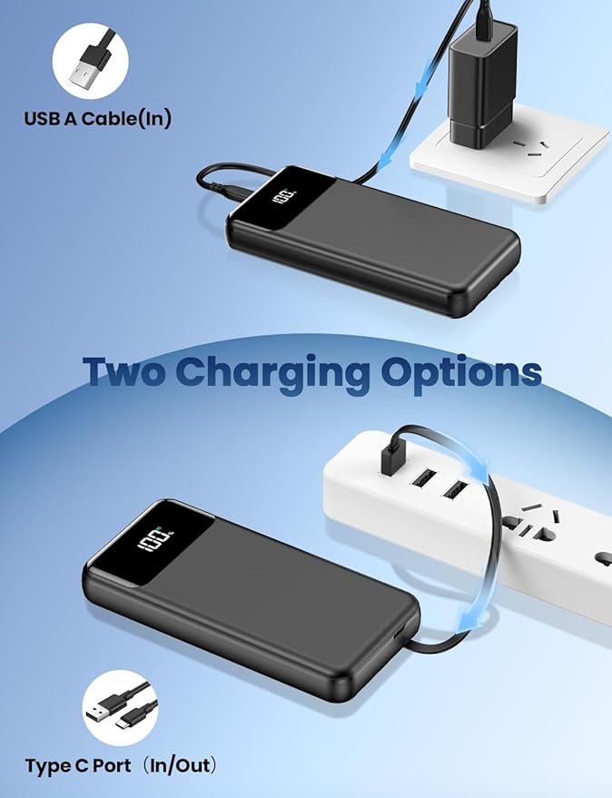 Portable Charger, 50000mAh Power Bank with Built in Cables, 22.5W Fast Charging Battery Pack, Portable Phone Charger for iPhone 17 16 15 14,iPad,Samsung,Google,PowerBank for Travel Camping Essential