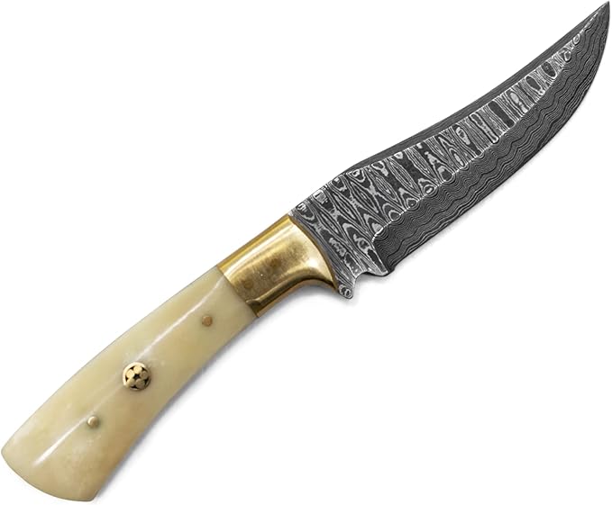 Titan International Knives 8" Perfect Hunting & Skinning Damascus Steel Fixed Blade Knife | Handmade 1095 4340 Carbon Mix Hand Pounded | Camel Bone Grip ideal for Outdoor Camping includes Sheath