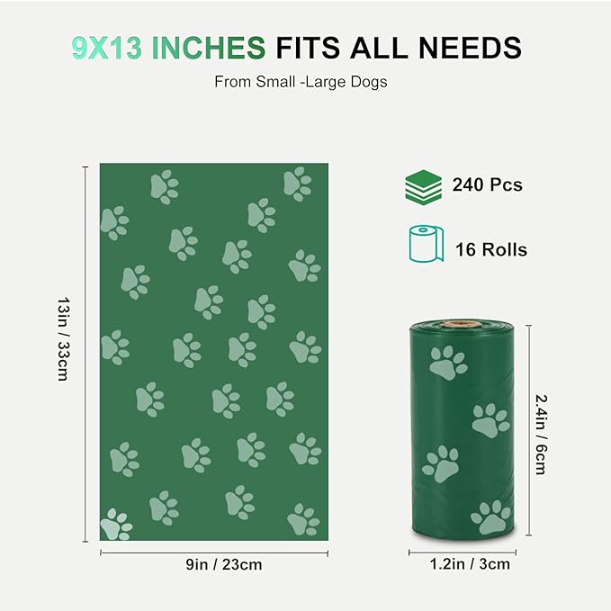 240Pcs Thick Dog Poop Bags Rolls, Leak-Proof Poop Bags for Dog and Cats Litter, 9x13 Inch Scented Pet Waste Bag for Small - Large Dogs Walking, Fits Most Doggie Bag Holder for Leash