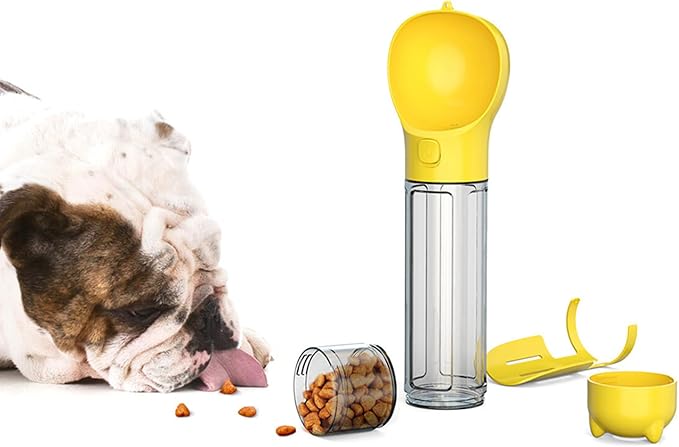 DoqiPaw Dog Travel Water Bottle Leak Proof No Spill Lead Leash Waterer Feeder Accessory Alternative to Dispenser Portable Pet Bowl Large Dogs(500ml) (Yellow)