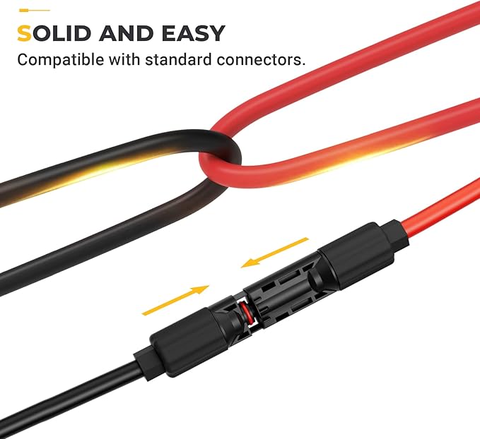BougeRV 6 Feet 8AWG Solar Extension Cable with Female and Male Connector with Extra Pair of Connectors Solar Panel Adaptor Kit Tool (6FT Red + 6FT Black)