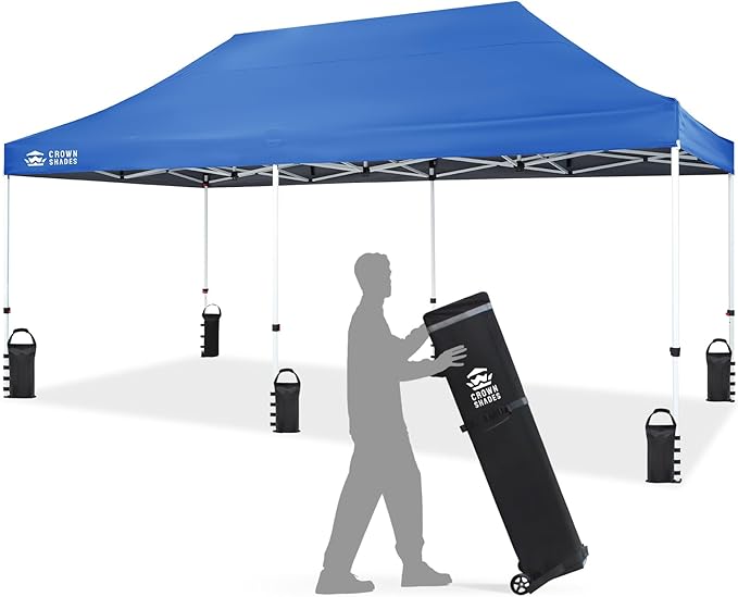 CROWN SHADES 10x20 Pop Up Canopy Tent - Commercial Canopy Tent with 400D Strength Oxford Fabric, Hexagonal Leg, 4 Upgraded Weights - Great for Trade Shows, Events,Parties & Commercial Use, Blue