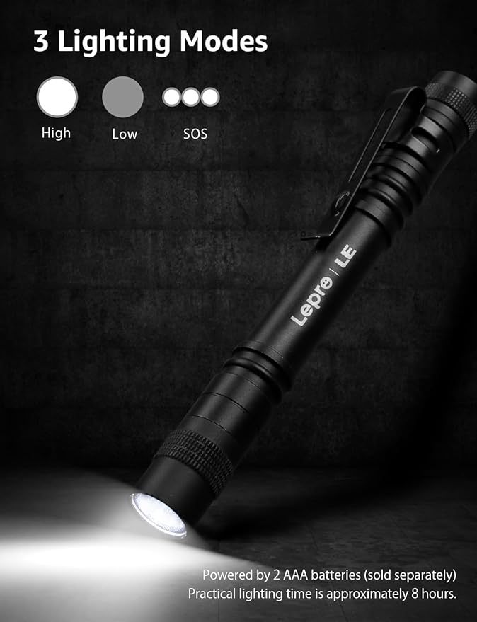 LE LED Pen Flashlights, Lightweight, Mini, Waterproof Pocket Flashlight with Clip, 2 Pack Small Flashlights for Inspection, Work, Emergency