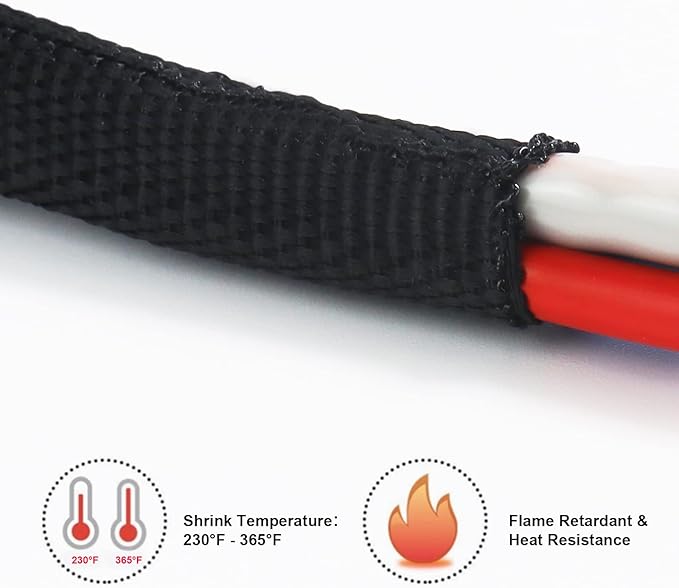 Braided Sleeving 2:1 Shrinkable Fabric Heat Shrink Tubing- Abrasion Protection Flexibility Wiring Harness Cable Sheath (1/2" ID, 16ft)