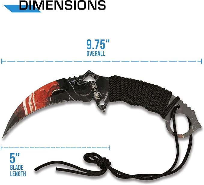 MTECH USA Fixed Blade Knife, Partially Serrated Stainless Steel Blade with Cord Wrapped Handle, Black Nylon Sheath - Hunting, Camping, Survival, Everyday Carry (Black Red)