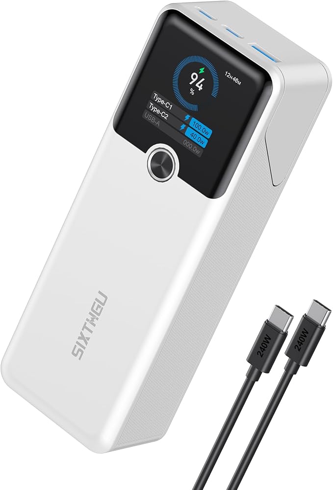Power Bank, 20000mAh 3-Port Laptop Portable Charger with 140W Fast Charging, Smart Display, for Outdoor, Compatible with iPhone 16/15/14 Series, Samsung, MacBook, iPad, and More(White)