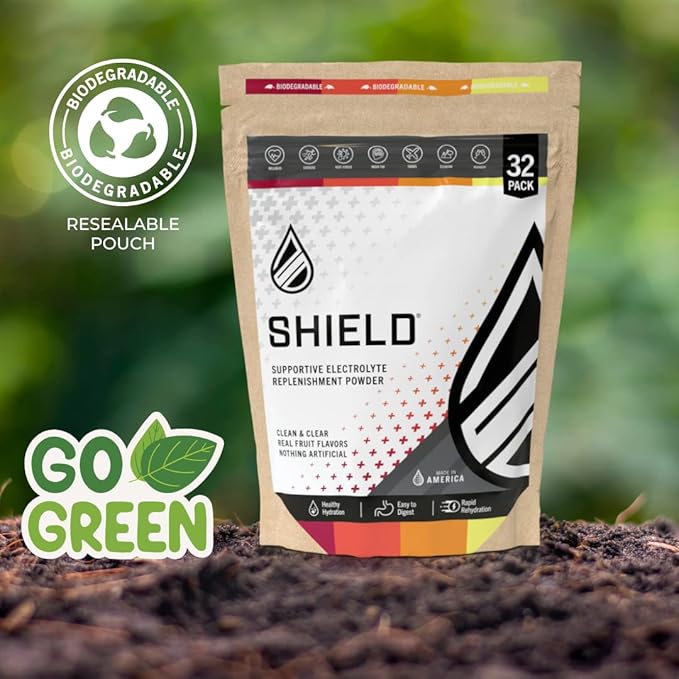 SHIELD® Electrolyte Replenisher | 32ct Powder Stick Packs – Refreshing, Clean, & Clear Hydration, No Artificial Colors/Dyes, No HFCS, Balanced Electrolyte Replenishment, and Real Fruit Flavor